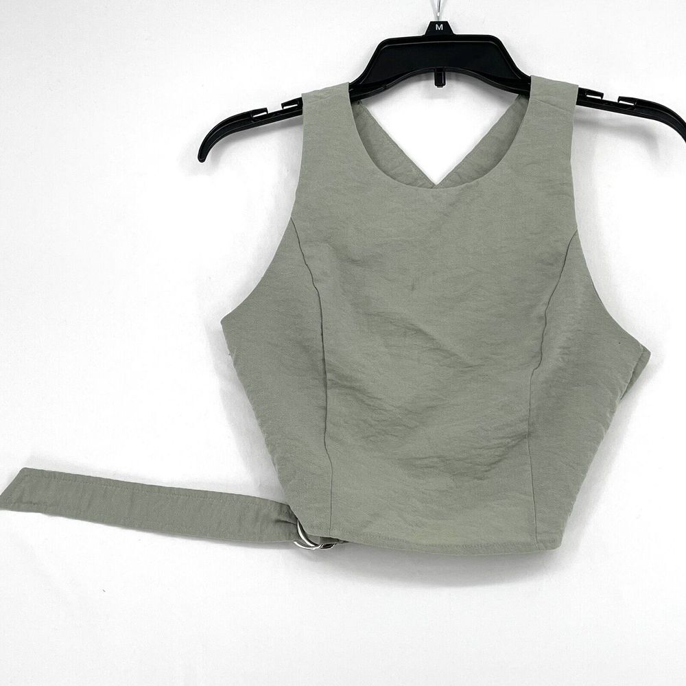 Nasty Gal Open Cross Back Crop Top Green Boho Hippie Women's Size 0